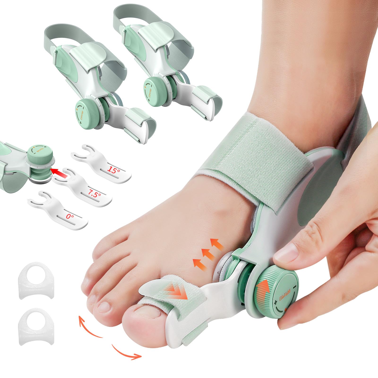 2 Pack Hallux Valgus Korrektur Schiene, Verstellbarer Ballenzeh Korrektor mit Drehknopf für Großzehen-Ausrichtung & Schmerzlinderung, Nacht Hallux Valgus Bandage & Zehenspreizer, Large Band