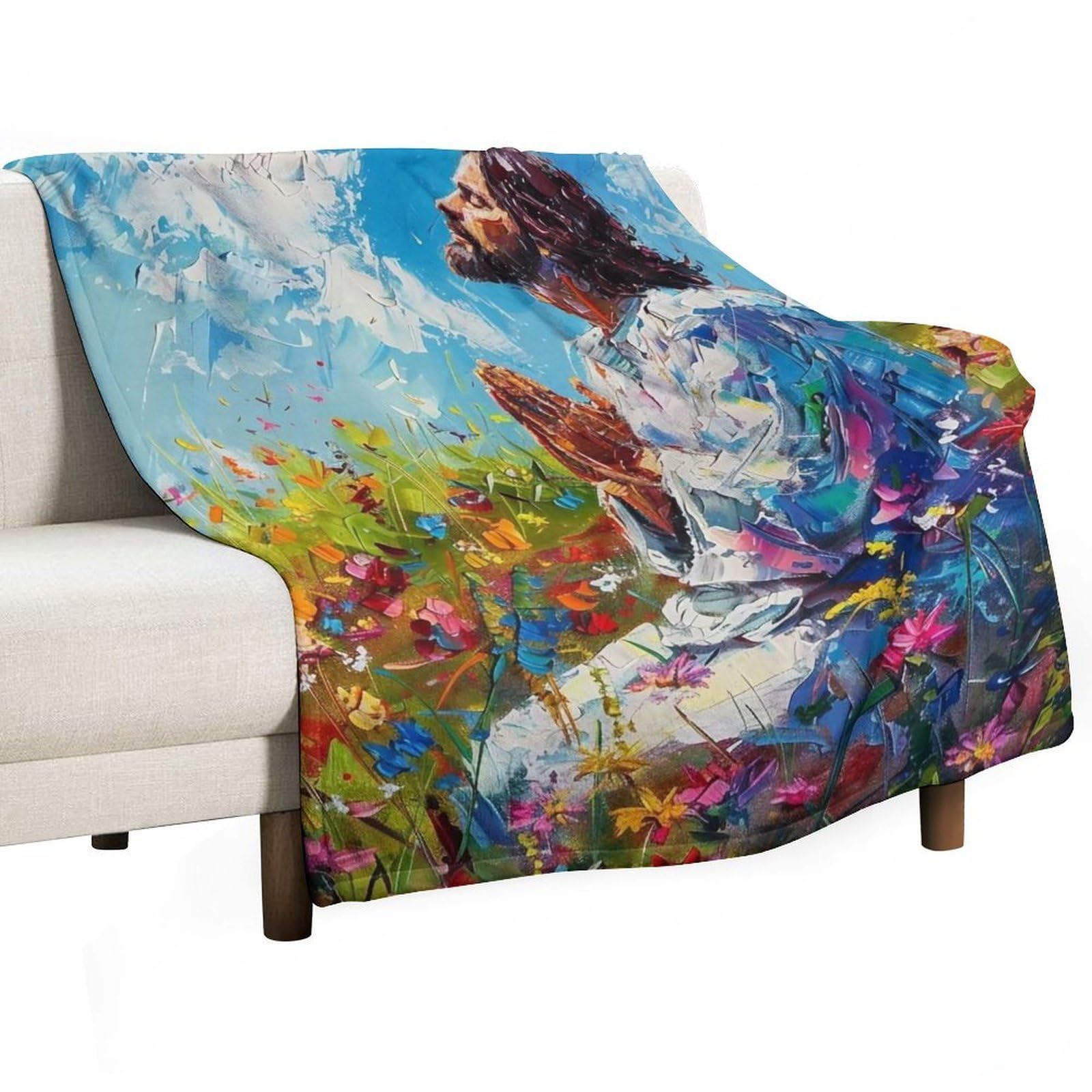 YHGSREUOH Jesus in Wildflower Field 02 Flannel Blankets Fleece Soft Throw Lightweight Plush Gifts for Couch, Bed, Cozy Sofa Plush, Chair, Lovers 175x200cm(70x80in)