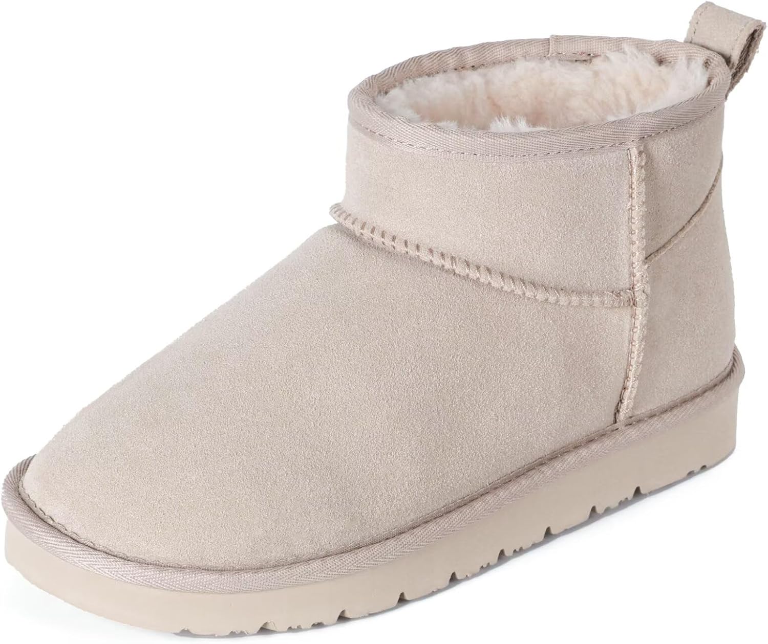OOW 100% Genuine Suede Ankle Low Boots for Women Short Winter Snow Boot with Cozy Fur Lined
