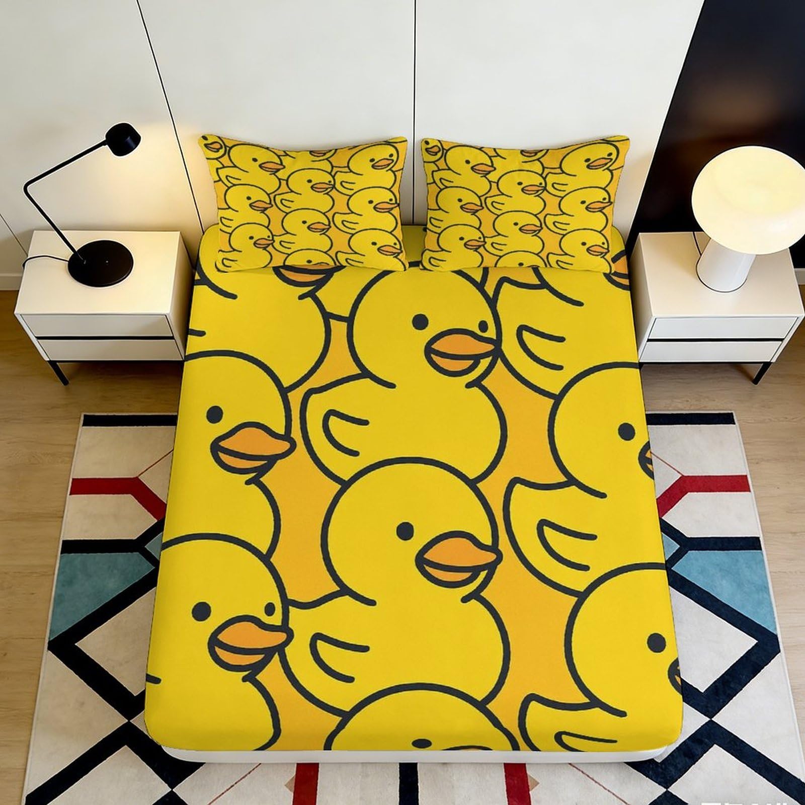 Jqzkxnhpbr Style-6 3D Printed Yellow Duck Fitted Sheet Microfiber Soft Cartoon Duckling Bed Cover Anti-Slip Machine Washable For Bedroom Guest Room 90X200x25cm