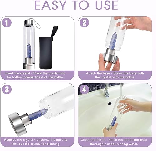 Vista 119 de ChezMax Botella de agua de cristal con centro de cristal natural A - Cristal rosa