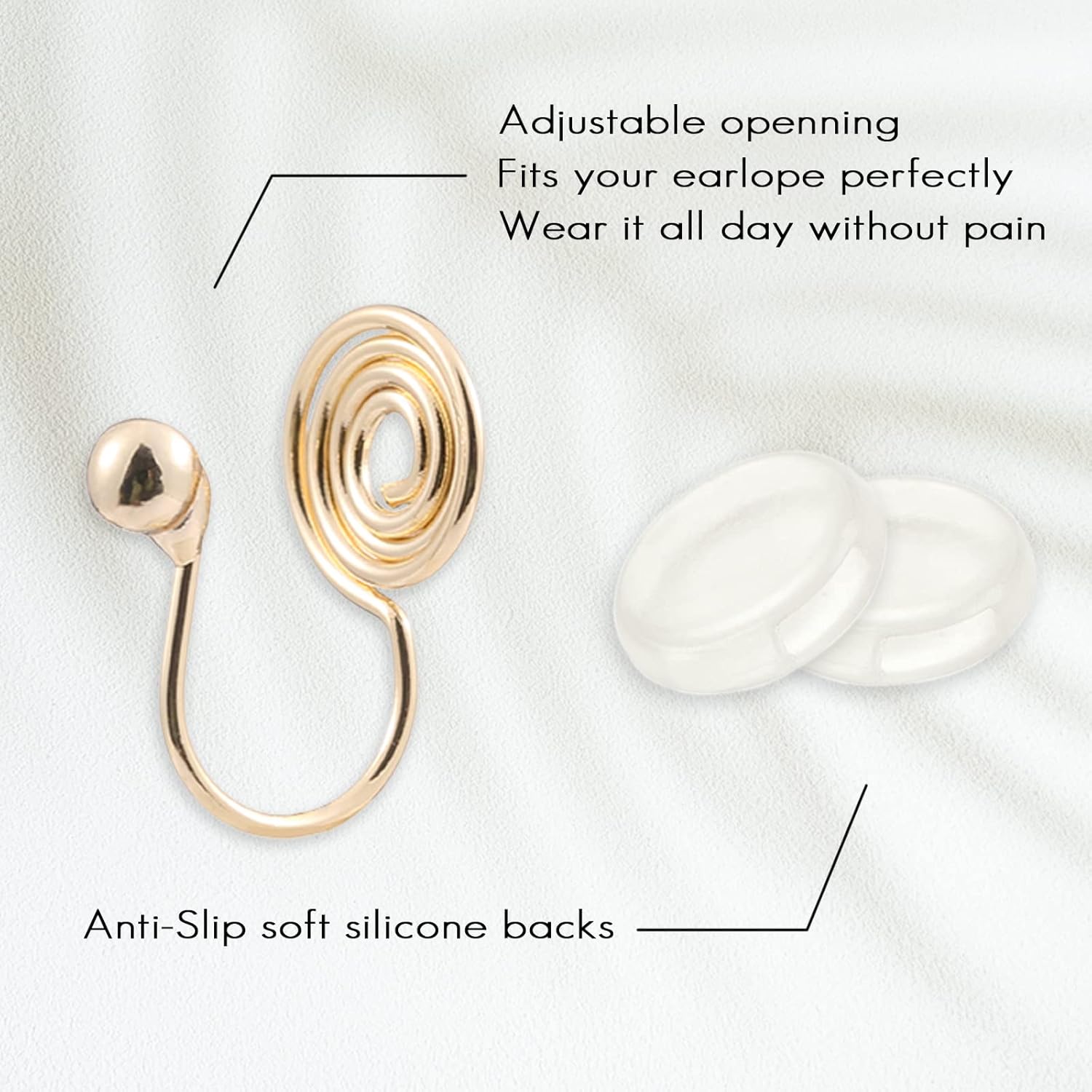 LIGHT RAIN Clip-On Earrings, All-Day Wear Gold & Silver Plated Stud, Hoop, Dangle Design Jewelry for Non-Pierced Ears - Image 4