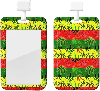Colourful Marijuana Leaf ID Badge Holder, Plastic Sliding Badge Holder with Clear Window and Lanyard for Work, Office, Hospital, Security Guard