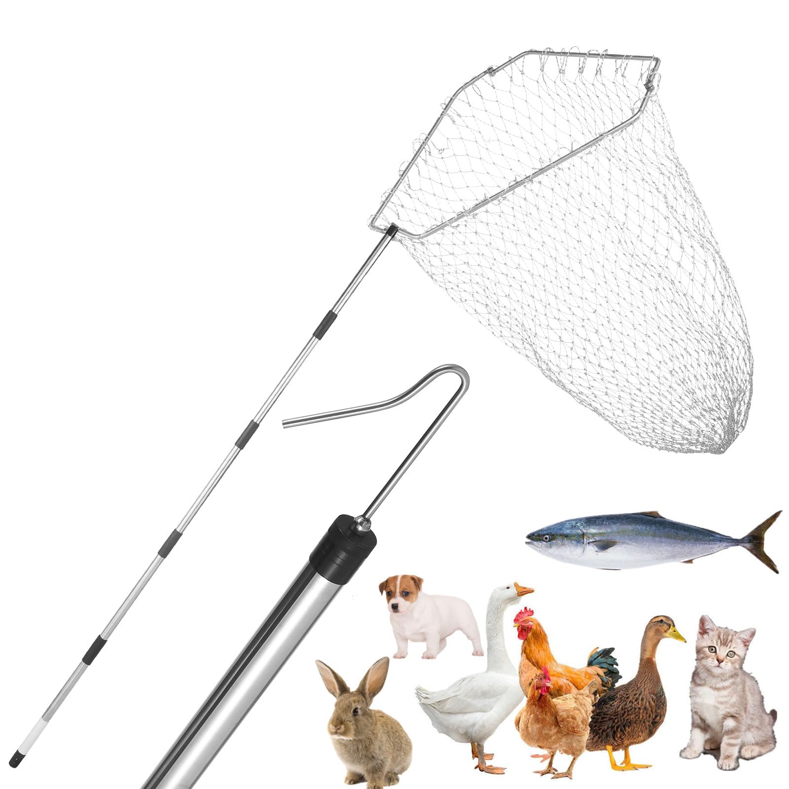 Chicken Catcher, Adjustable from 29 inches to 74 inches Chicken Net,Chicken Leg Hook, Suitable for Catching Outdoor Animals Such as Chickens, Ducks, Fishnet,Geese,Birds (15.3 x 23.2 inch net)