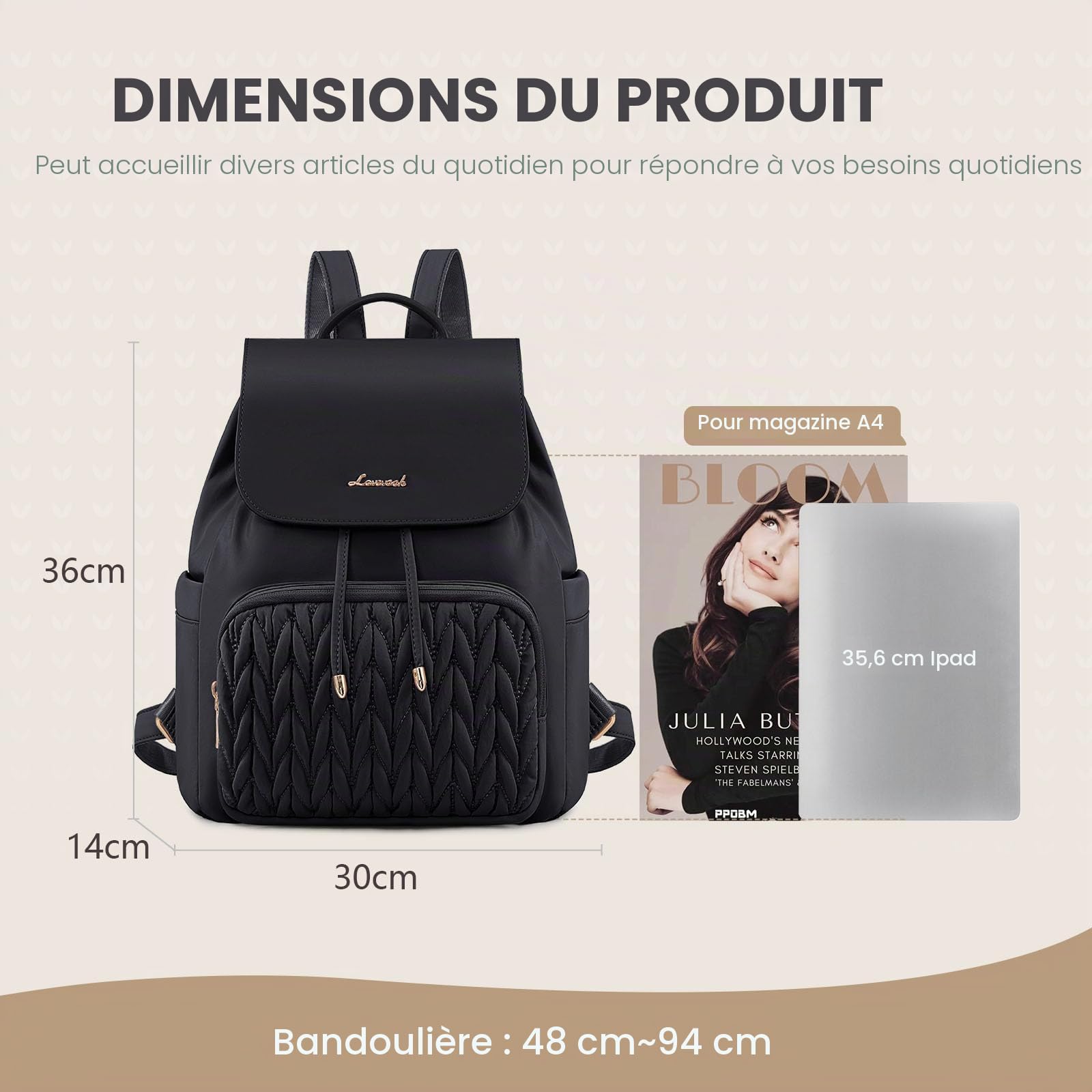LOVEVOOK Petit sac à dos pour femme - Étanche - Sac à dos de ville - Sac à main 2 en 1 - Mini sac à dos - Élégant pour les loisirs, l'école, les voyages, le travail