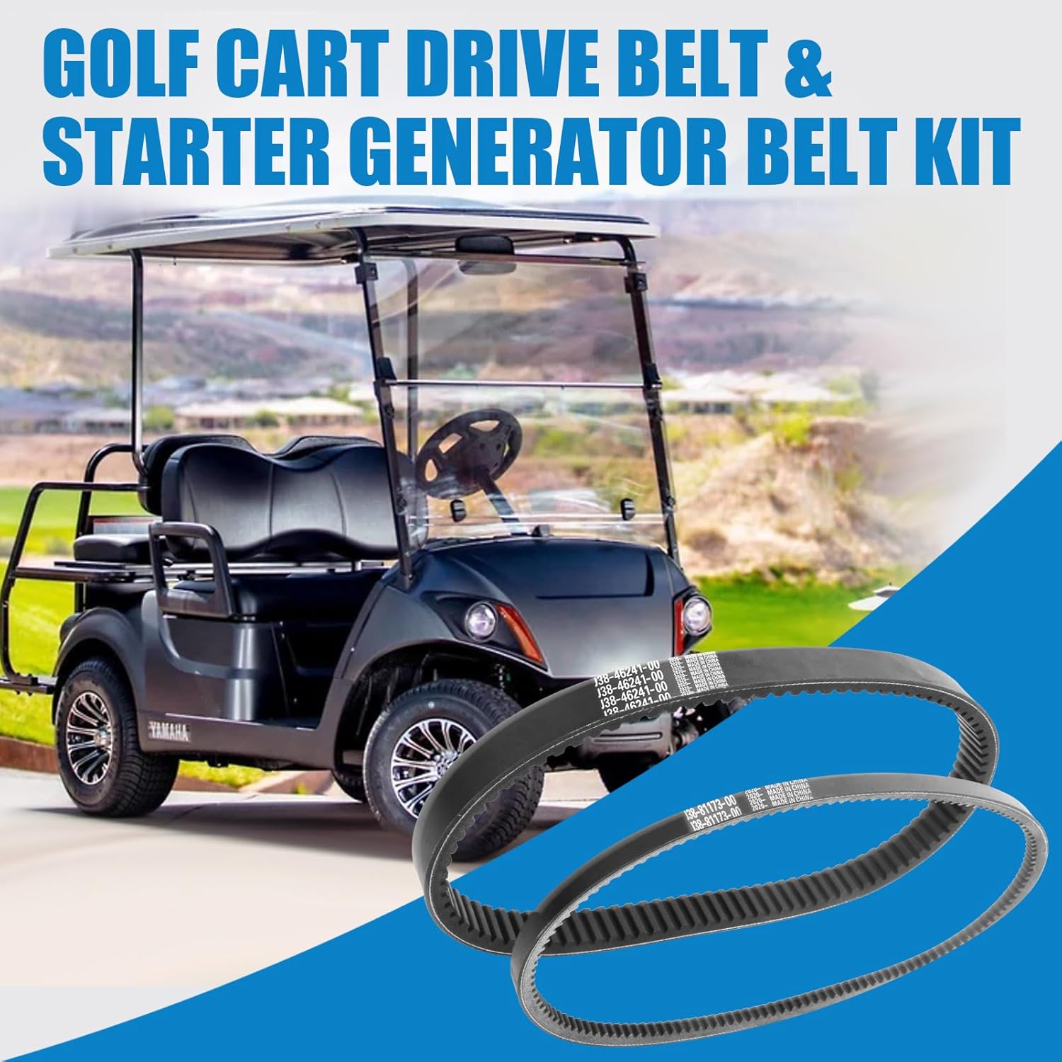 Drive Belt & Starter Belts Kit for Yamaha G2 G8 G9 G11 G14 G16 G19 G20 G21 G22 G29 Golf Carts, Golf Cart Belt and Club Car Belt Replacement JN6-H1173-00,J38-46241-00,Set of 2