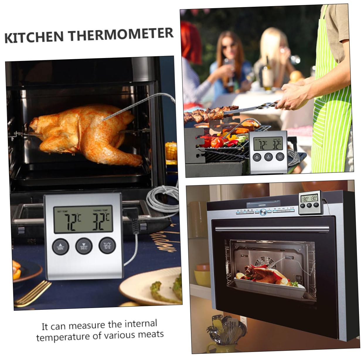 Cabilock 3 Sätze Grillthermometer Im Freien Sofortig Temperaturfühler Für Fleisch Fritteuse Fleischtemperaturmesser Ofen Kochen Timer Alarm Fleischtemperaturanzeige Edelstahl 304 Silver