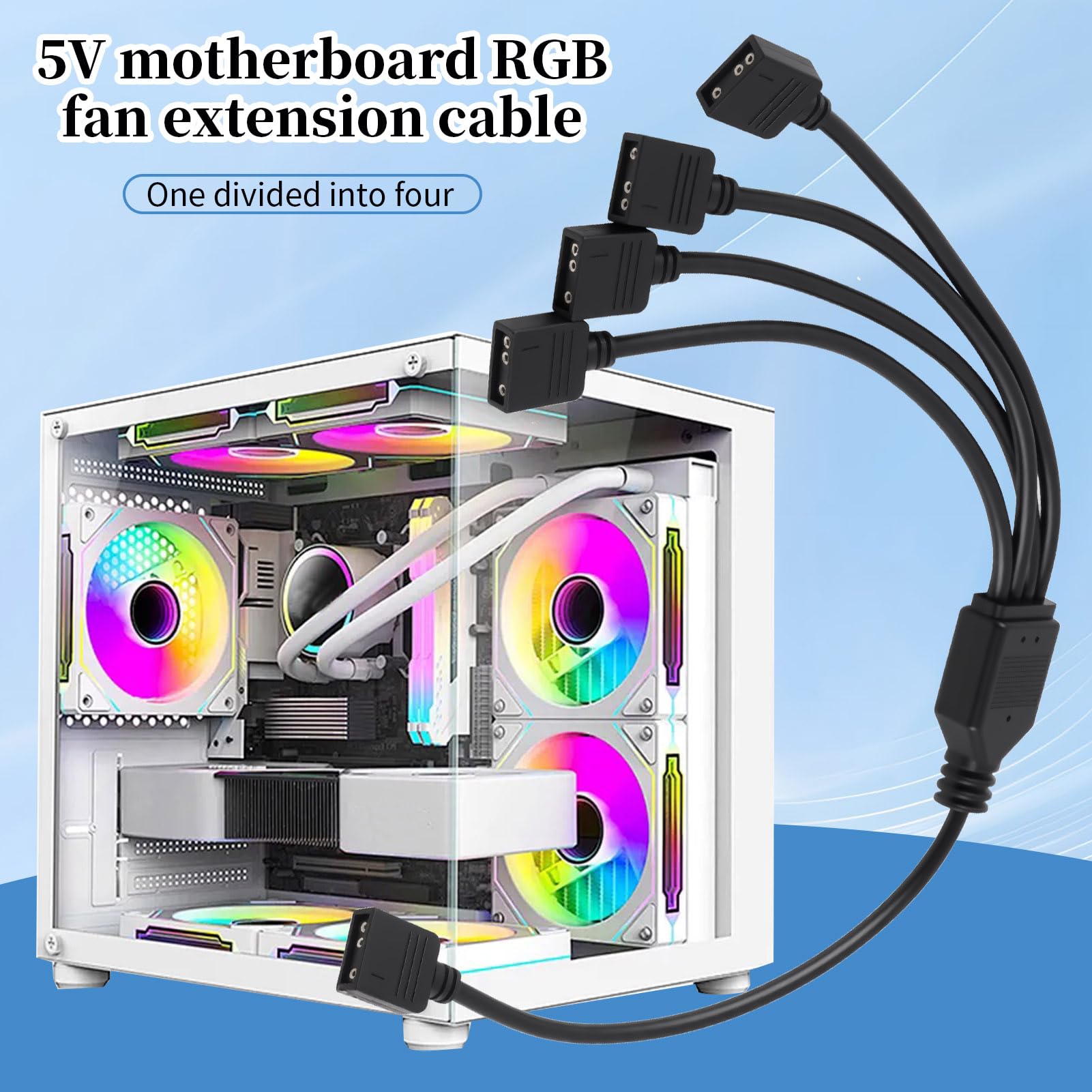 2 Pièces Câble Répartiteur ARGB 5V 3 Pin 1 vers 4, 30 cm Hub ARGB Adaptateur RGB, Connecteurs Mâles, Compatible Cartes Mères ASUS MSI Gigabyte, Extension pour Ventilateurs LED Adressables et Bandes