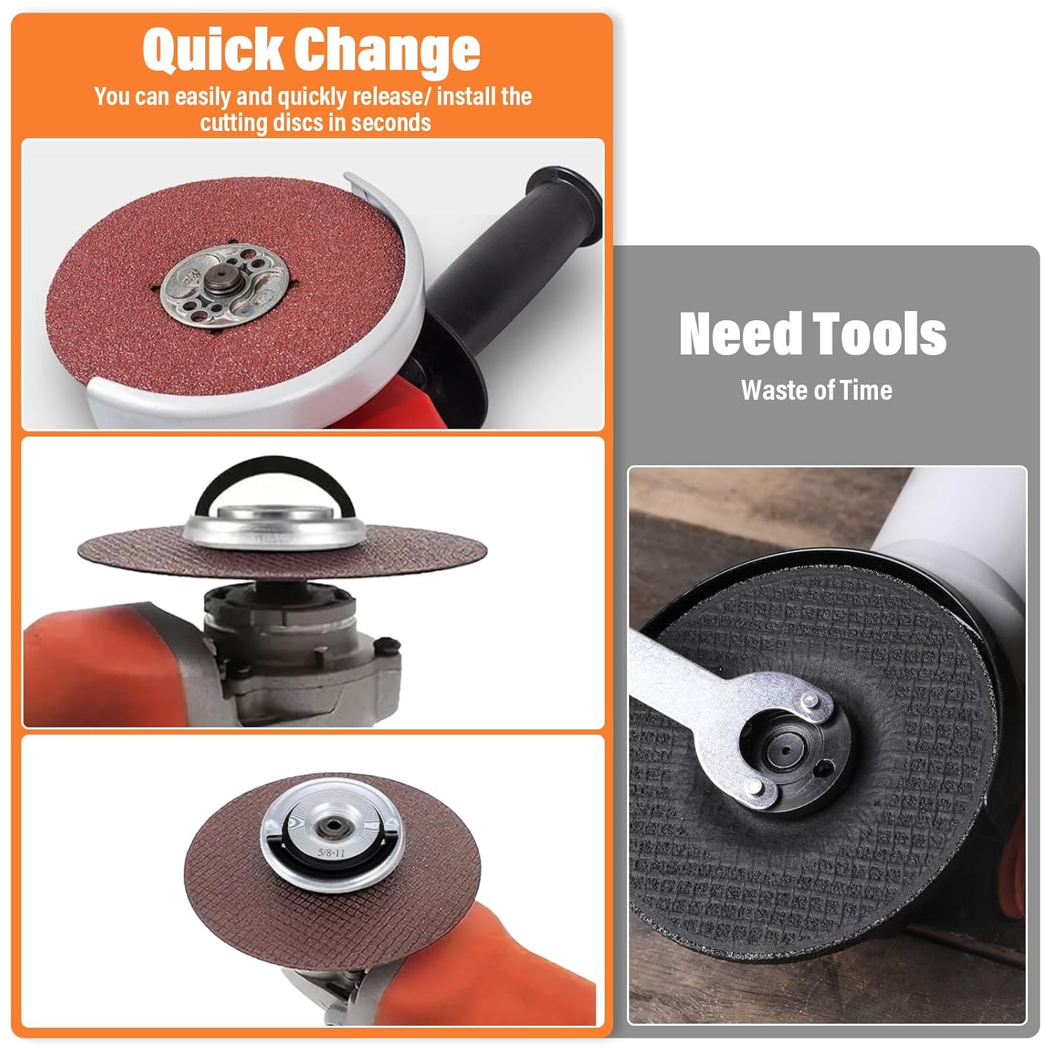Angle Grinder Flange Nuts with 5/8-11 Inch Thread Quick Release Nut Metal Angle Grinder Nut for Replacement Parts Fixing Cutting Discs
