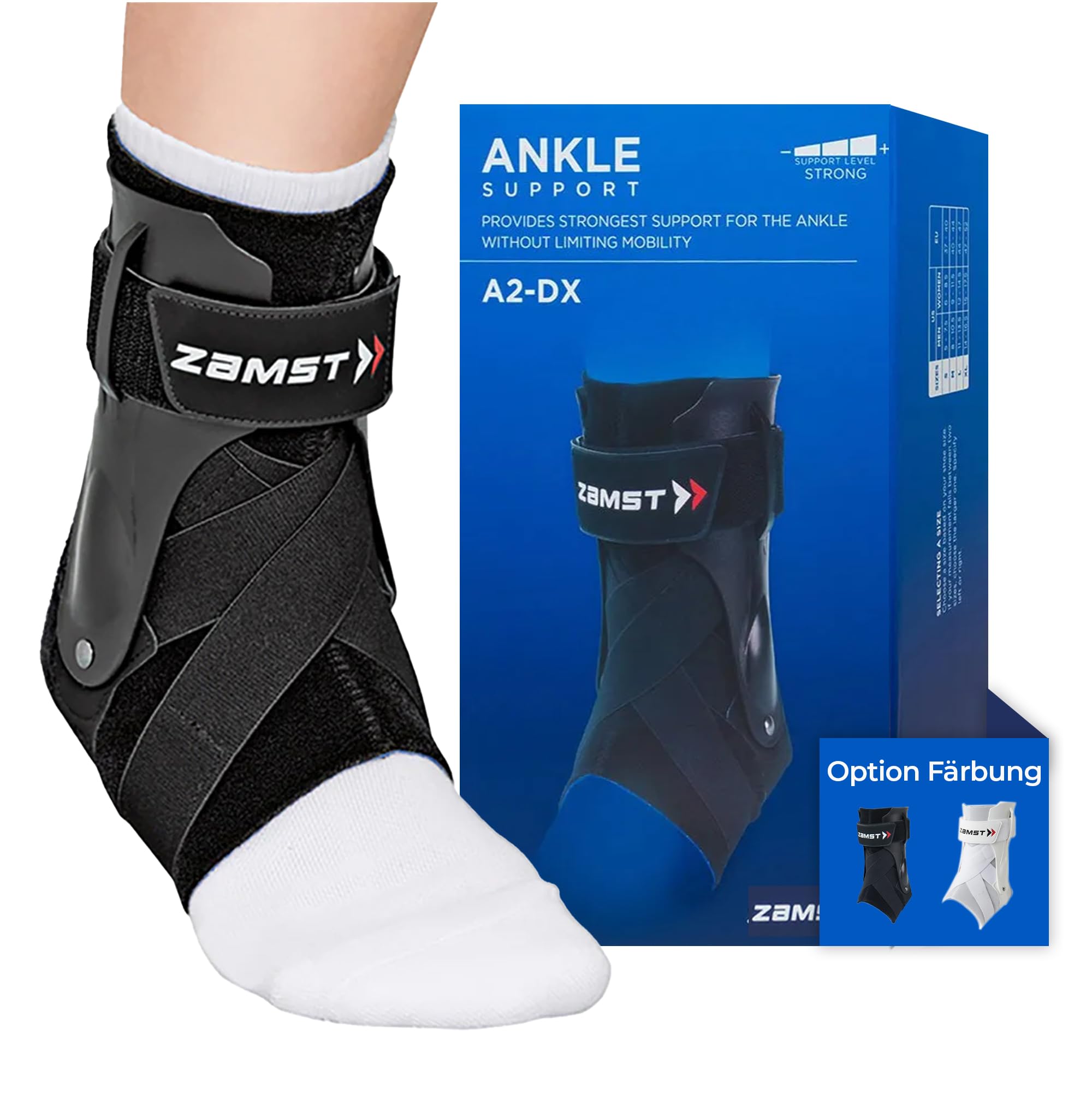 Zamst A2-DX Sprunggelenkbandage (Rechter - M) Verstellbar gegen Umknicken - Schwere Verstauchungen Grad III Chronische Instabilität - Ideal zum Sport- Bandage Fußgelenk - Korrekte Passform R&L