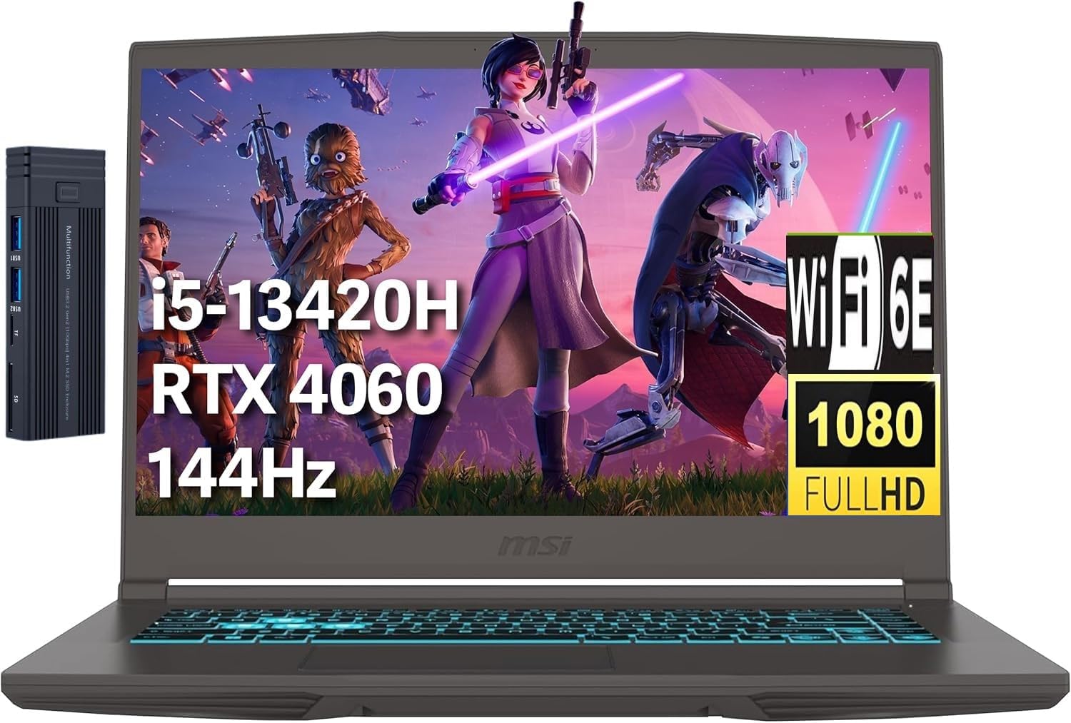 Thin 15.6" FHD Gaming Laptop, Intel Core i5-13420H, NVIDIA GeForce RTX 4060, 32GB RAM 1TB PCIe SSD, 256gb 9H Docking Station, Wi-Fi 6E, Bluetooth 5.3, Backlit Keyboard, Windows 11 Home, Gray
