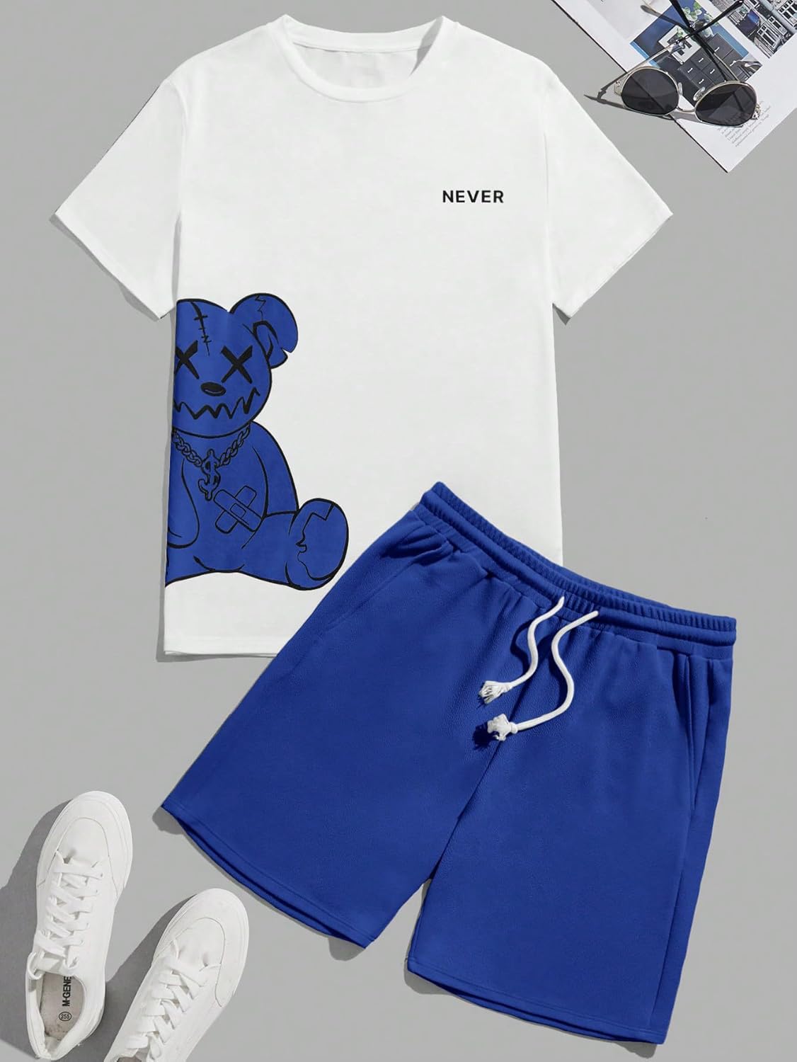 GORGLITTER Men's Letter Graphic Print T Shirts Short Sleeve Top & Shorts Casual Two Piece Sets - Image 3