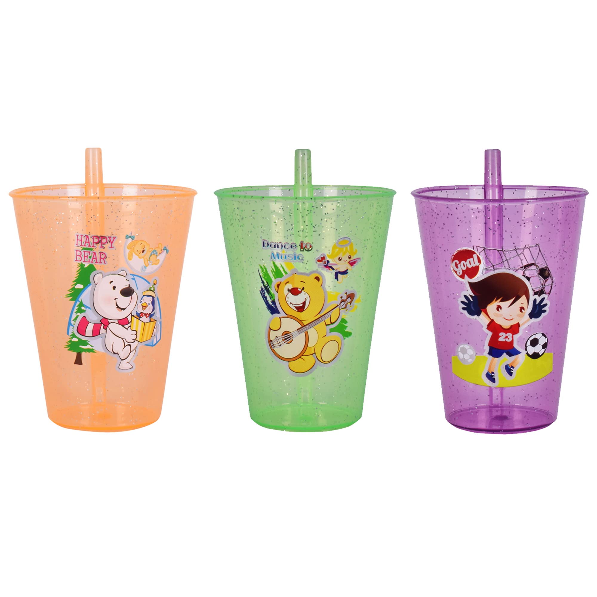 faas Cartoon Water Glass/Glitter Sipper Glass Tumbler/Sipper with Straw for Kids/Children, Multicolor 250 ml Sipper (Multicolor) (3)-picture-13