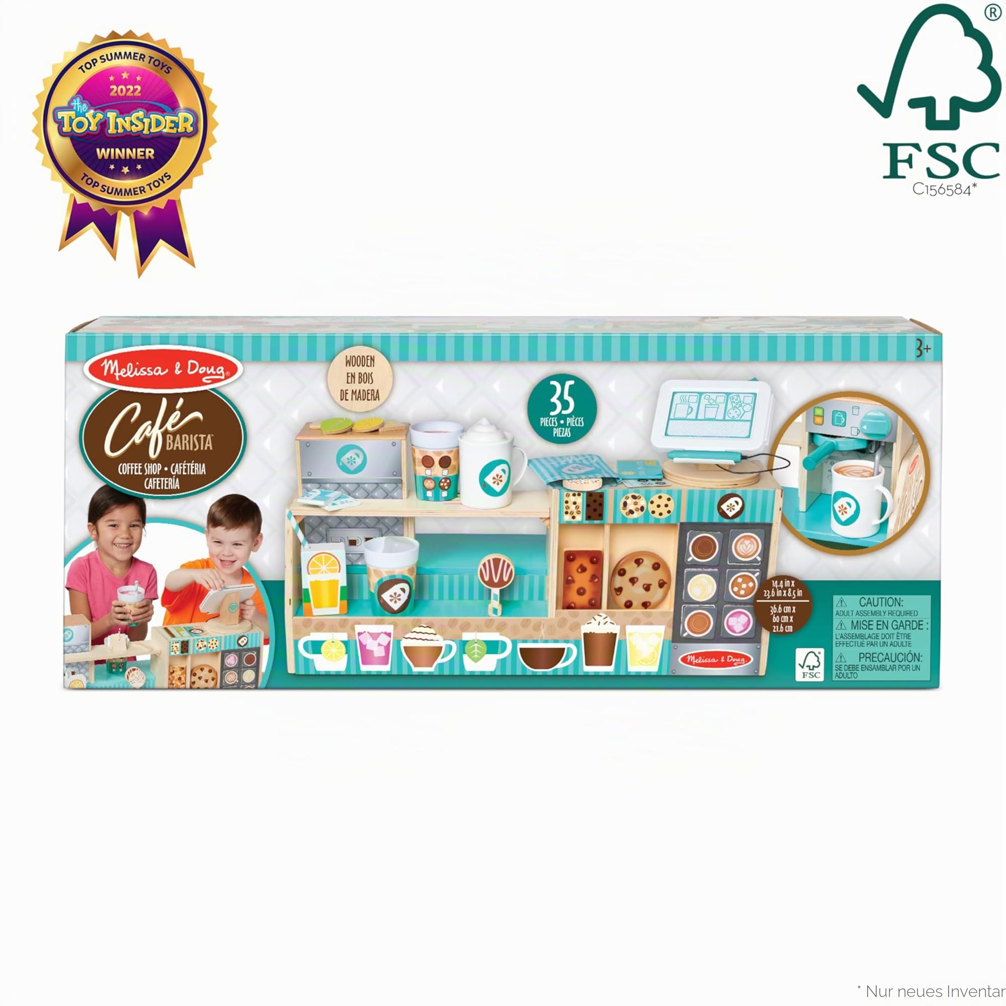 Melissa & Doug - Kaffeeladen, 36-teilig, für ein realistisches Spielerlebnis, Kaffeebar aus Holz, Für Kinder ab 3 Jahren