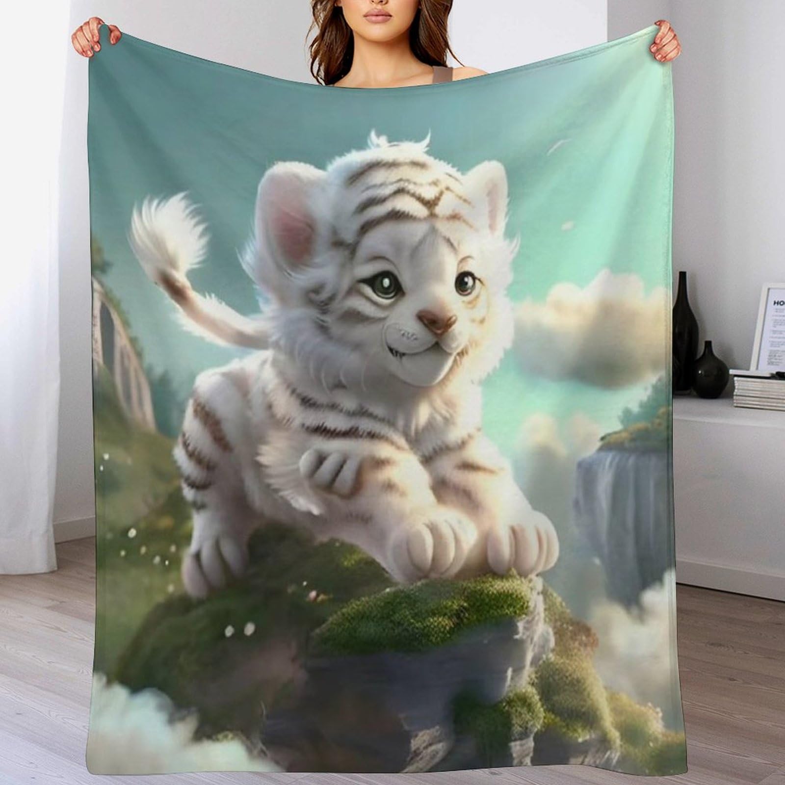 Couverture polaire tigre 180x200cm douce pour lit et canapé-lit