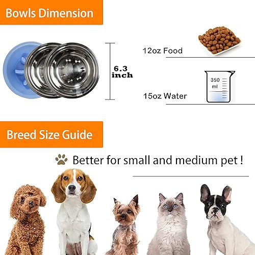 Miniatura 6 de Juego de cuencos de acero inoxidable para perros con alfombrilla de silicona, 100% impermeable, sin BPA, cuencos de comida para gatos y perros, sin