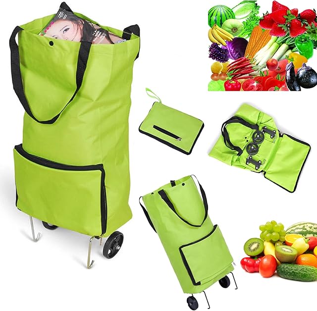 Jiakalamo Shopping Trolley, Reusable Grocery Bag Cart with 4 Wheels, Lightweight Supermarket Shopping Bag Waterproof Foldable Utility Cart for Lady Women Portable Travel Tote Bag Shopping Cart