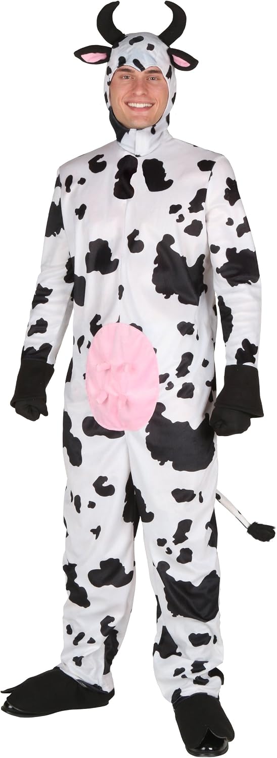 Adult Cow Costume | Cattle Halloween Hooded Jumpsuit With Back Zipper, Funny Farm Animal One Piece Outfit