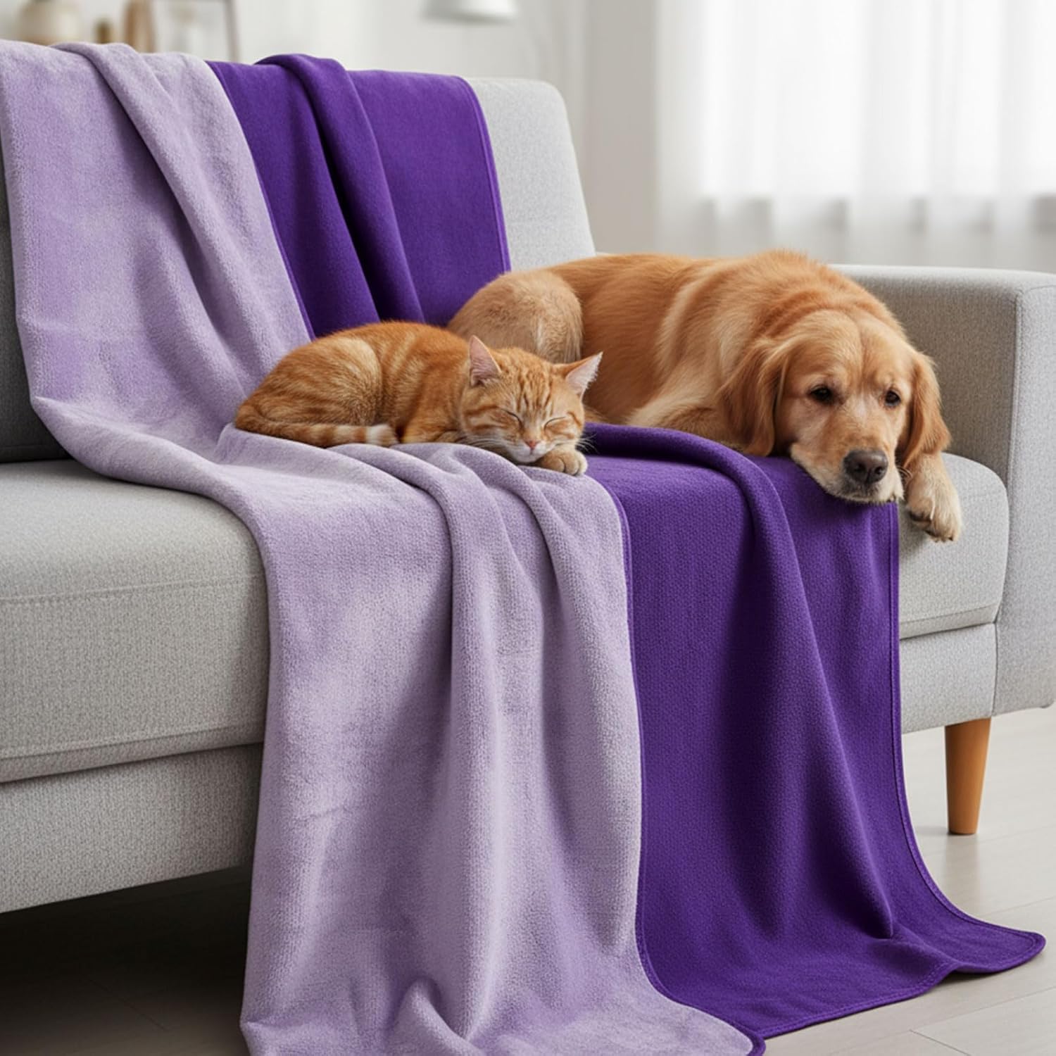 Waterproof Blanket for Bed Couch Sofa, 40''x60'' Reversible & Washable, Fleece and Flannel Waterproof Mat, Water Resistant Bed Cover, Leakproof Mattress Protector(Light Purple/Dark Purple) - Image 5