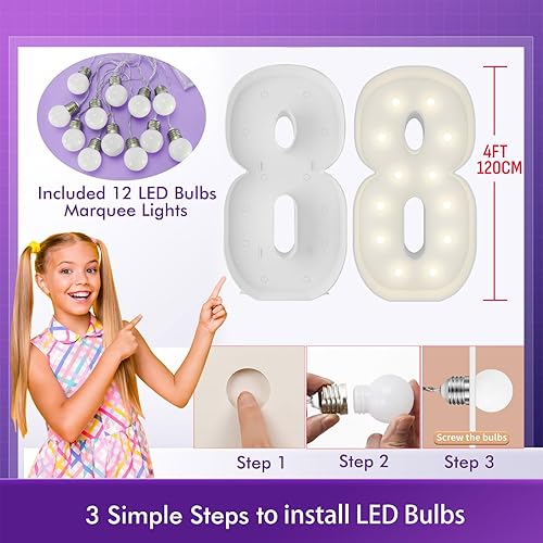 Vista 281 de Marco de números iluminados de 4 pies precortado, números de marquesina gigante, números 7, números de mosaico para globos, decoraciones de Número