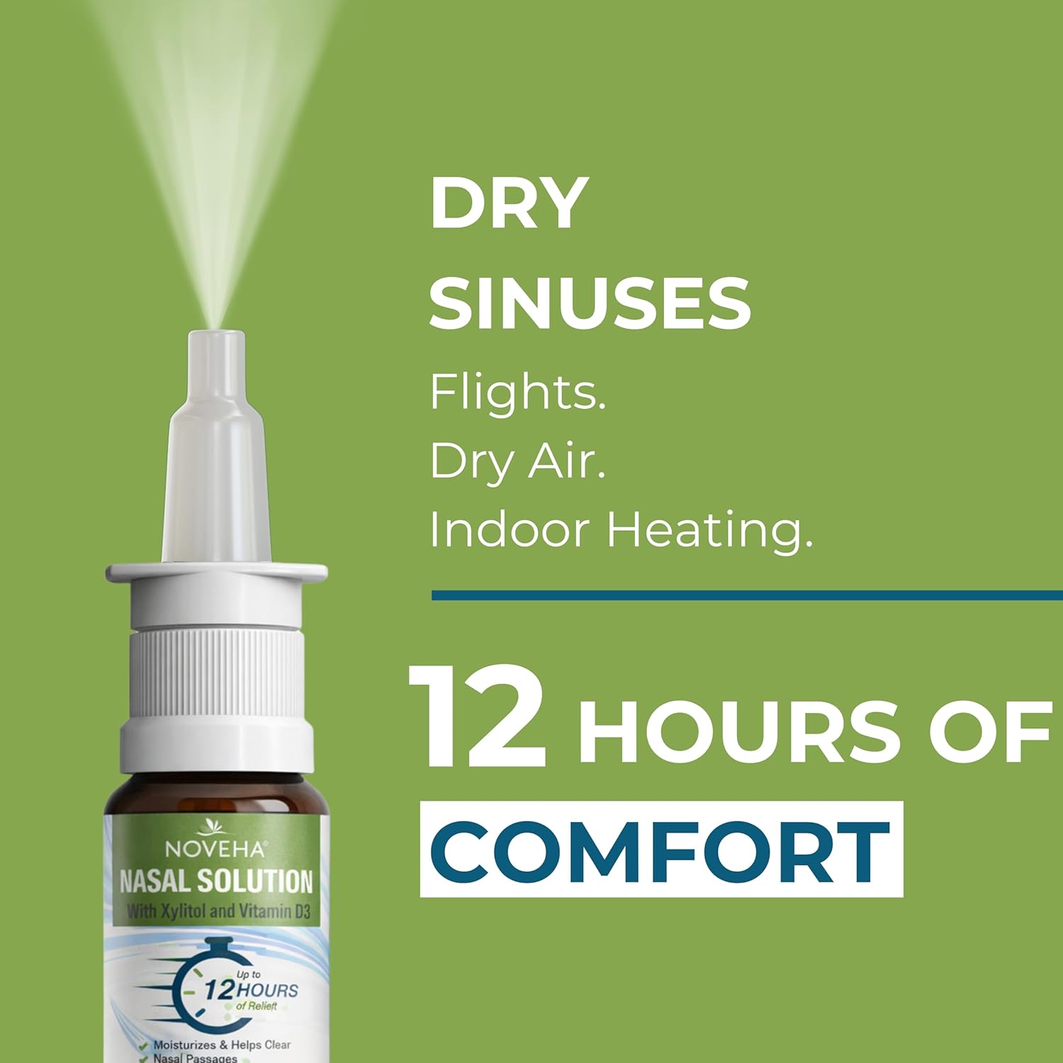 NOVEHA Xylitol Nasal Spray – Drug-Free Natural Moisturizer for Dry Nose, Sinus & Allergy Relief – Hydrating Saline Nasal Spray with Vitamin D3 & Grapefruit Seed Extract Gentle Daily Congestion Support