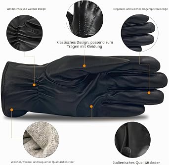Men's Winter Genuine Sheepskin Leather Warm Gloves Cashmere or Wool Lining