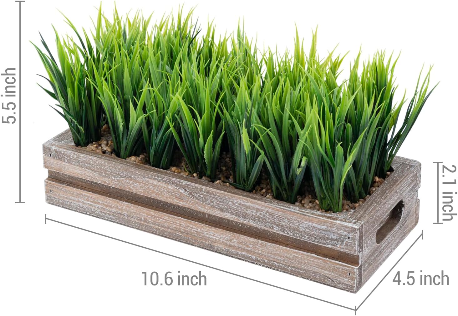 MyGift 10.5 Inch Artificial Green Grass Plant in Vintage Weathered Wood Planter Window Box, Faux Greenery in Crate Style Container Tabletop Centerpiece Décor