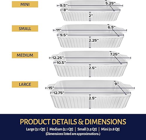 Miniatura 2 de Modern Innovations Juego de 4 cacerolas blancas para horno, platos de cerámica para hornear, aptos para horno, bandeja de lasaña con asas, juego de