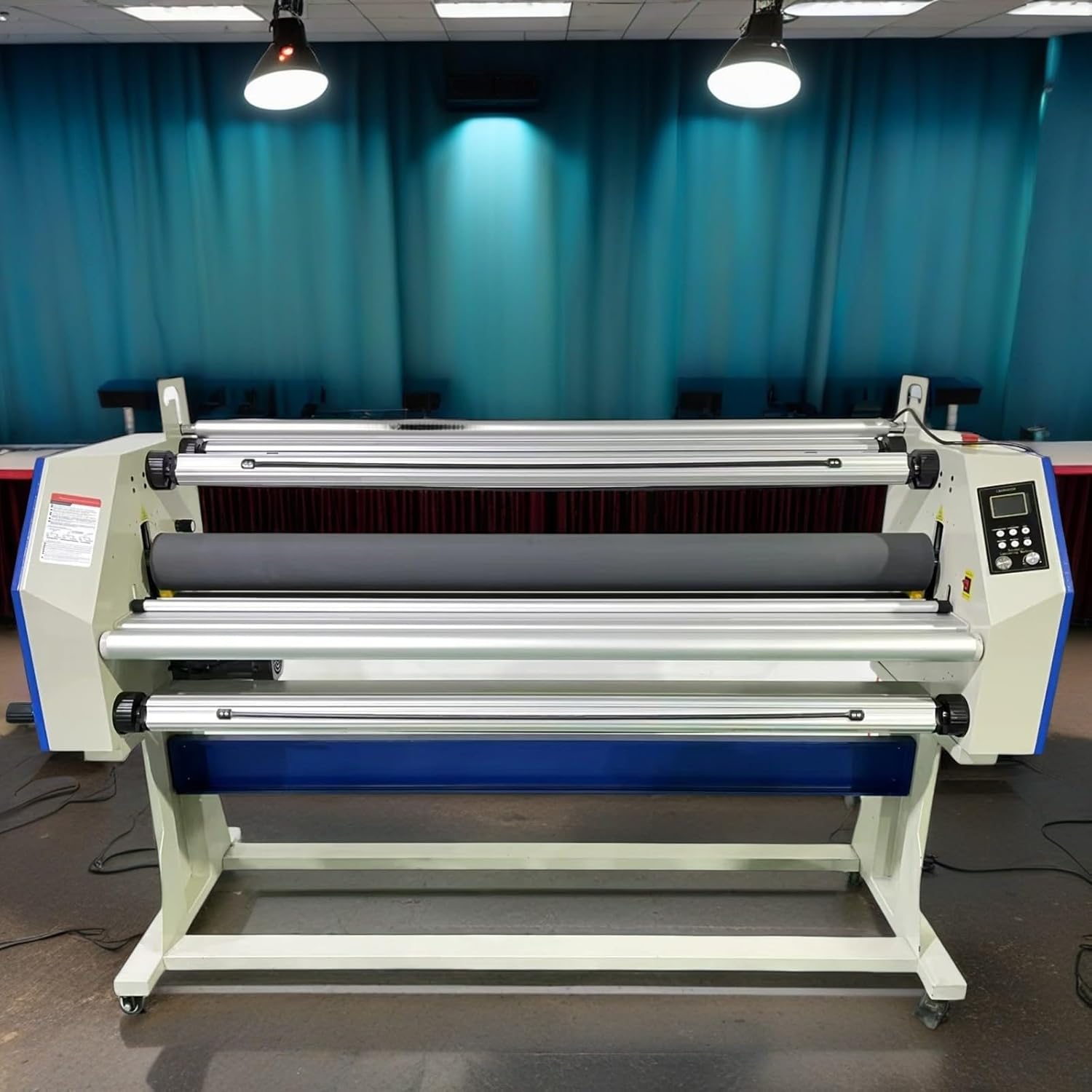 67 Inch Large Format Laminator: Wide Format Cold Laminating Machine with Heat Assist - Auto Commercial Laminator, Roll Laminating Equipment with 4 Trimmers (65 ft/min White+Blue)