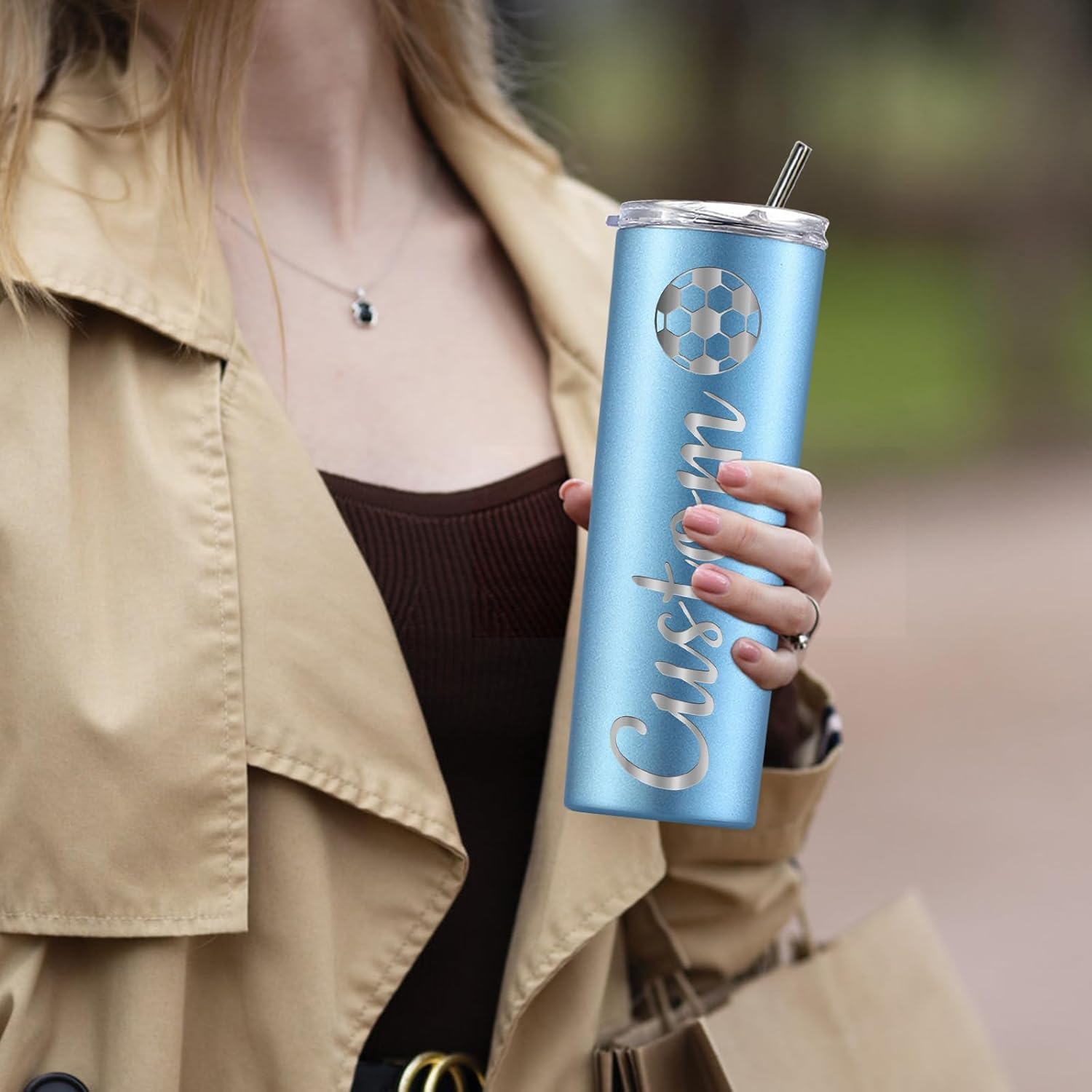 Personalized Tumbler - Laser Engraved with Name,20oz Custom Stainless Steel Cups Personalized Skinny Tumblers with Lids and Straws for Women Men Gifts - 13 Colors & 42 Icons - Image 8