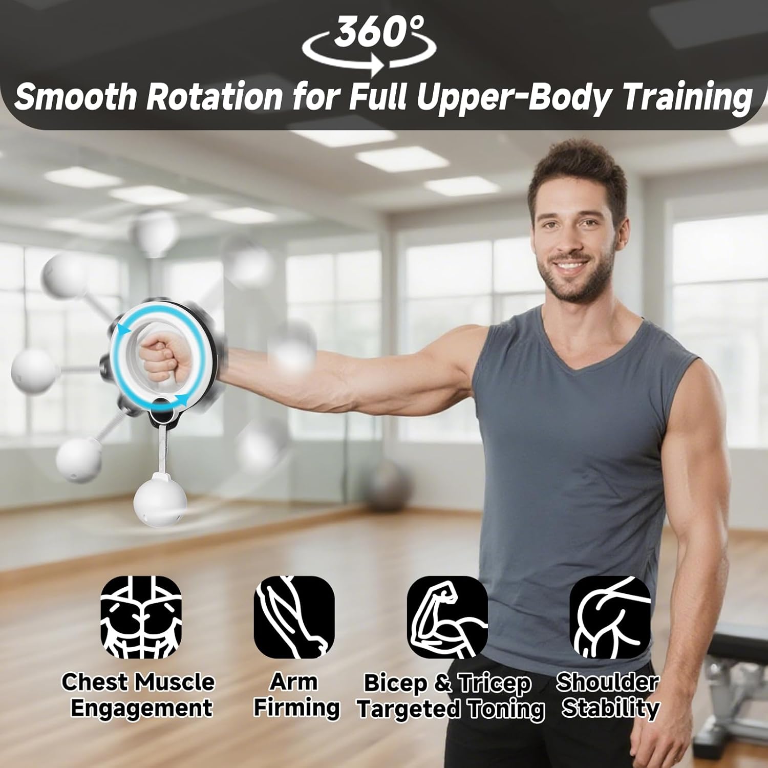 Rocalt Arm and Shoulder Workout Equipment for Men and Women, 360° Hand-Crank Infinity Arm Hoop, Forearm Trainer, Shoulder and Chest Exercise Equipment, Home Fitness Equipment and Gym Workouts