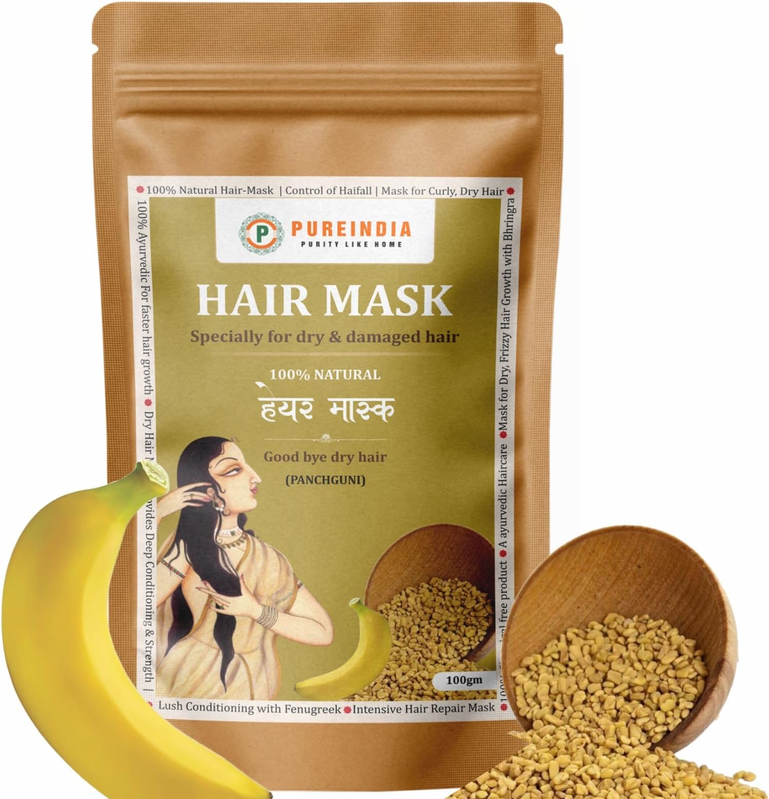 Natural Banana & Fenugreek Hair Mask for Dry, Damaged, and Color-Treated Hair - Handmade with Organic Ingredients- Promotes Hair Growth, Strength, and Shine."Organic and Chemical-Free Hair Care for Dry and Damaged Hair , 100gm, Pack Of-1