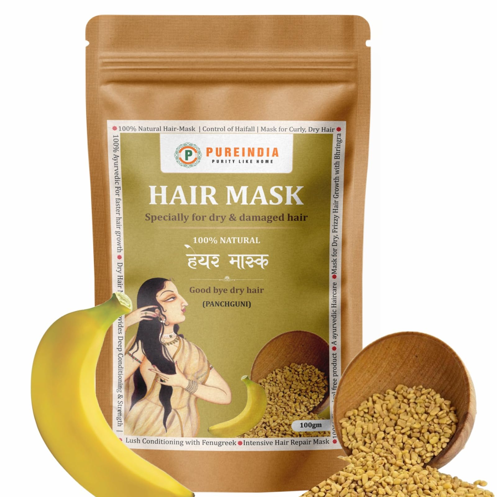 Natural Banana & Fenugreek Hair Mask for Dry, Damaged, and Color-Treated Hair - Handmade with Organic Ingredients- Promotes Hair Growth, Strength, and Shine."Organic and Chemical-Free Hair Care for Dry and Damaged Hair , 100gm, Pack Of-1