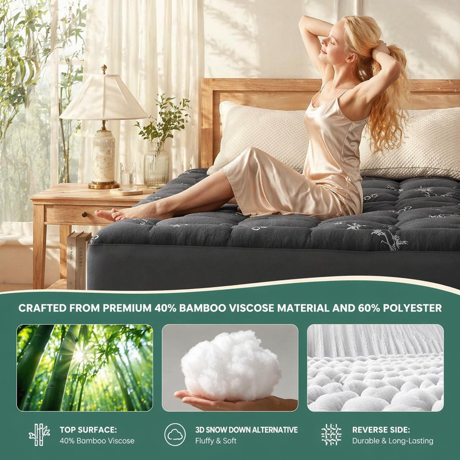 Premium Quilted 1000GSM Luxury Extra Thick Mattress Topper - Sleep Cooler Tonight with the Power of Bamboo, Hotel-Like Comfort for Hot Sleepers, Deep Pocket 8-21" (Bamboo-White, Queen)