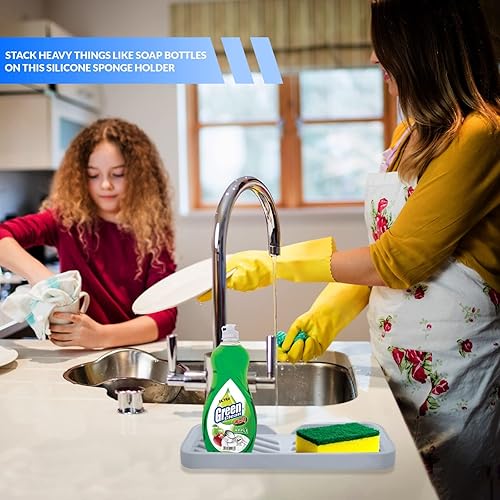 Miniatura 5 de Jabonera de baño de silicona con boquilla de drenaje  Organizador de fregadero para baño y cocina, bandeja de jabón para platos, fregador, mostrador
