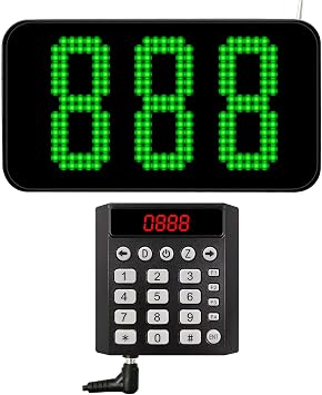 Take a Number Machine Queue Wireless Calling System with 1 Keypad Caller 1 Dot-Matrix Display Real-Time Show Green Customers Number for Restaurant Clinic Bank Waiting Line Management