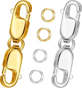Bracelet Extender Double Lobster Clasp 925 Sterling Silver and Gold Pleted Necklace Clasps and Closures for DIY