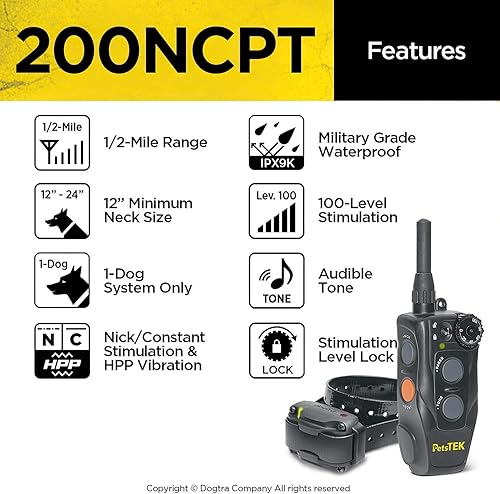 Miniatura 2 de Dogtra 200NCPT - Collar electrónico de entrenamiento para perros con control remoto para perros pequeños a perros grandes, rango de 2640 pies,