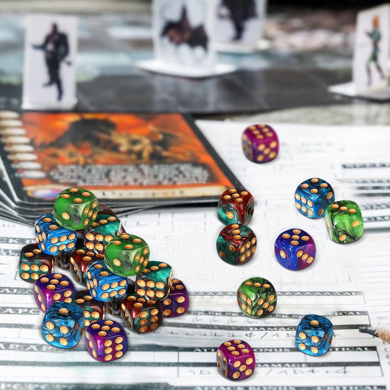TecUnite 25 Pieces 6 Side Polyhedral Dice Set with Black Pouch Compatible with Board Activities, Parties, Math Learning and Others with Random Multi Colored Mix Color(Mix Color,6 Sides)