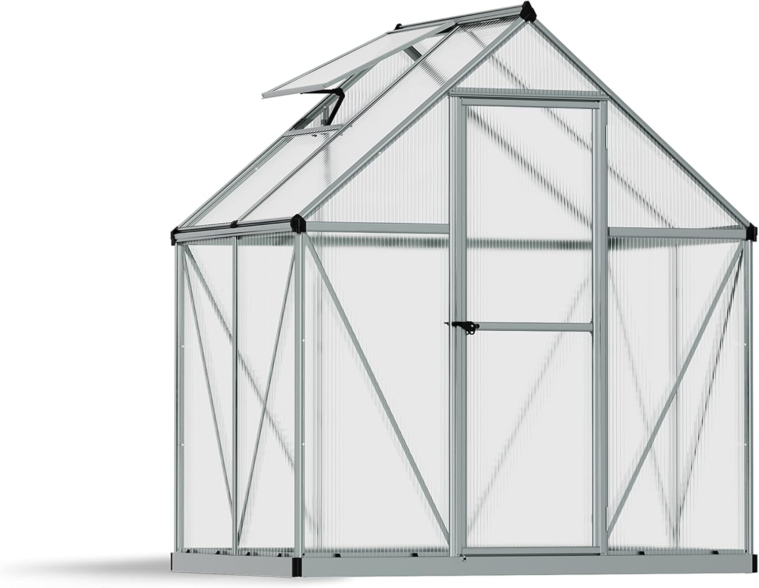 Canopia 6x4 Greenhouse with Plant Hangers, Hobby Walk-In Twin-Wall UV Polycarbonate Heavy Duty Aluminum Frame, Lockable Door, Adjustable Roof Vent, Rain Gutters, Galvanized Steel Base, Mythos (Green)