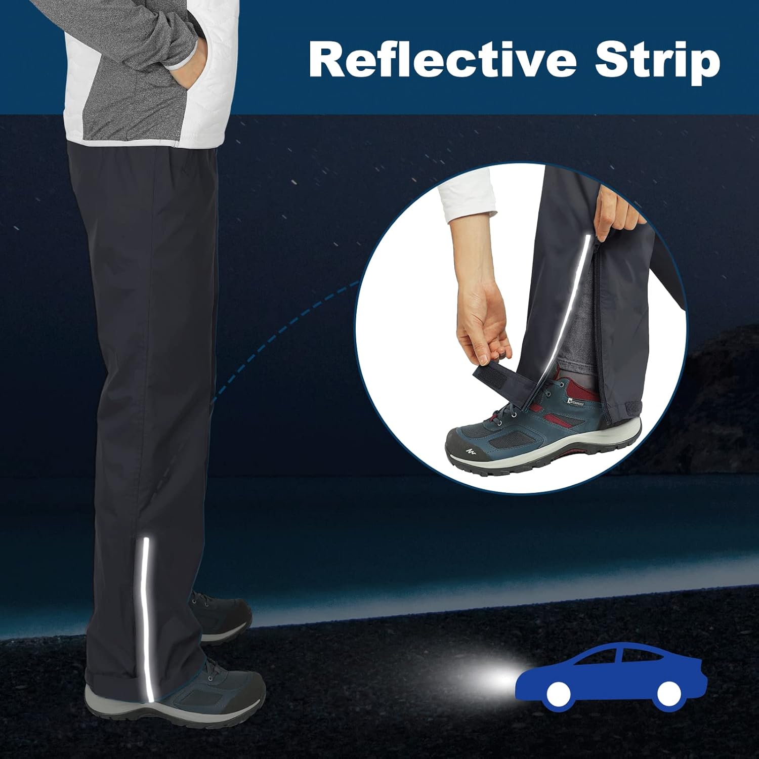 Outdoor Ventures Women's Rain Pants Packable Waterproof Hiking Pants Windproof Breathable Outdoor Rain Over Pants - Image 6