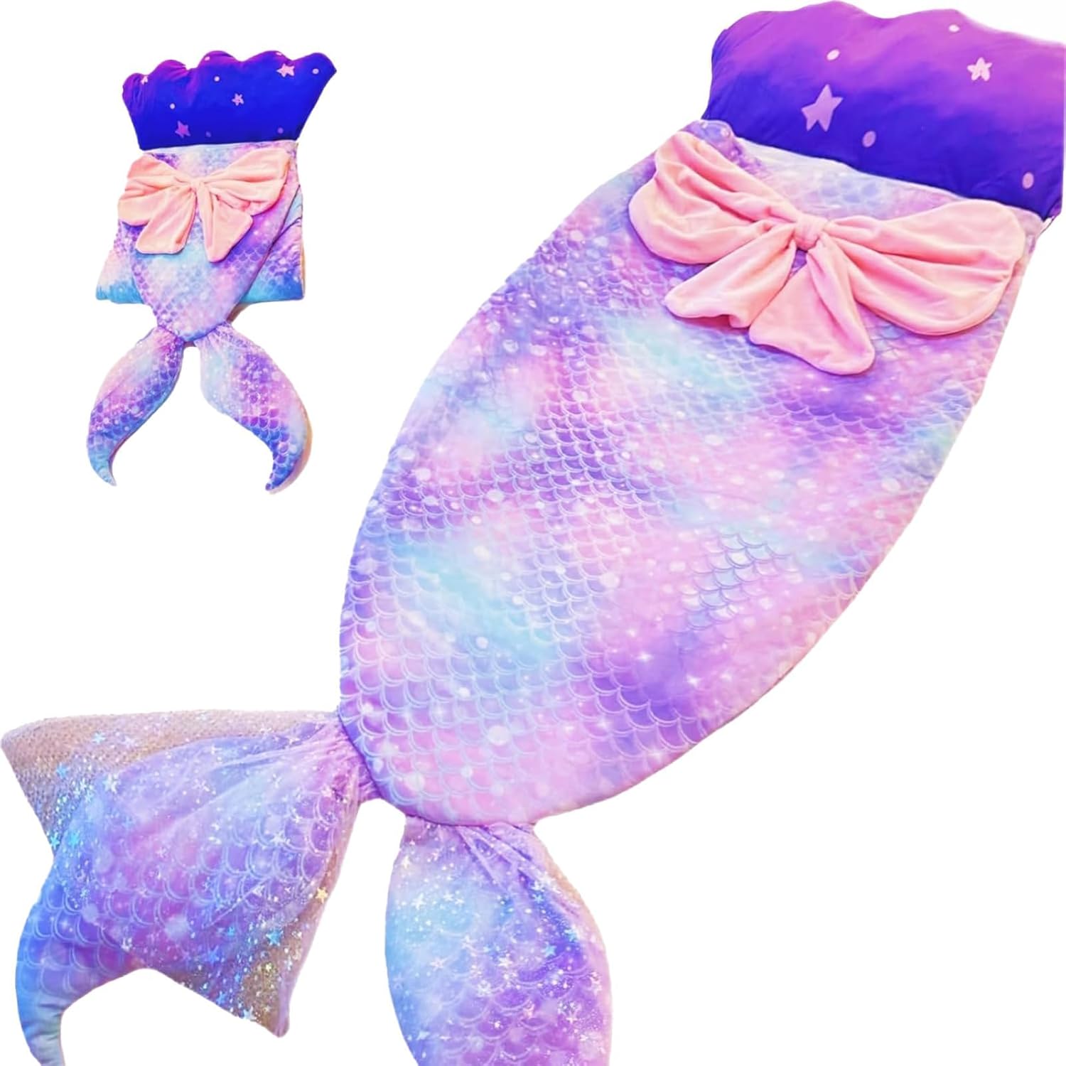 Mermaid Kids Sleeping Bag with Pillow, Large Animal Slumber Bag, Machine Washable, Perfect for Camping, Travel, Sleepovers & Indoor Play, Slumber Bags for Kids with Pillow, Girls