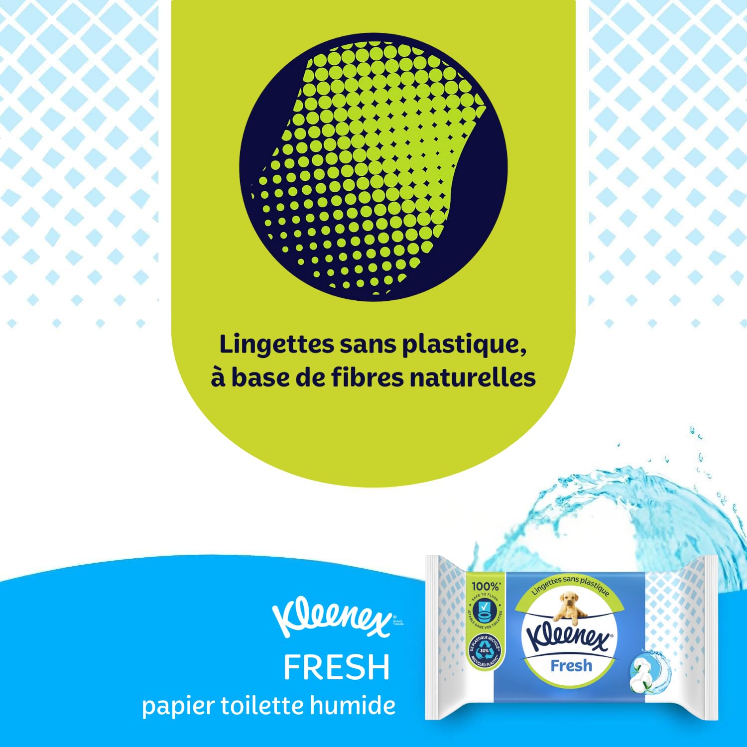 KLEENEX Papel higiénico Fresh Wet (12 paquetes de 42 hojas), desechable en el inodoro, 100% fibras naturales, sin plástico, sin fragancia, sin alcohol