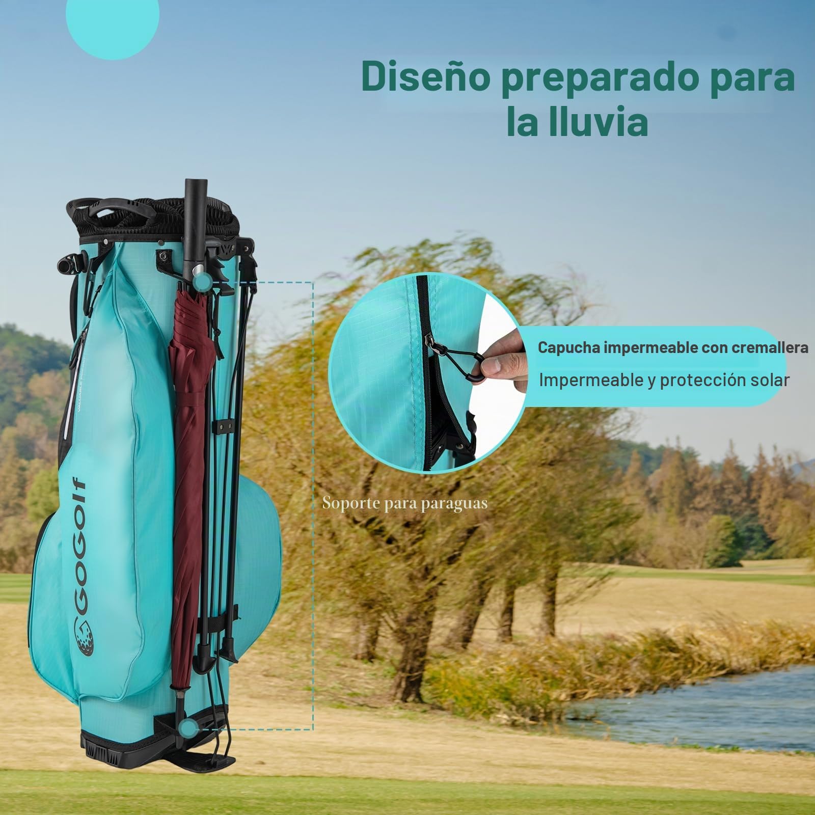 LIFEZEAL Bolsa de Golf, Bolsos Trípodes Ligeros con 8 Compartimentos Superiores y 5 Bolsillos con Cremallera, Soporte Paraguas, Funda de Lluvia y Correa Ajustable para Mujeres y Hombres