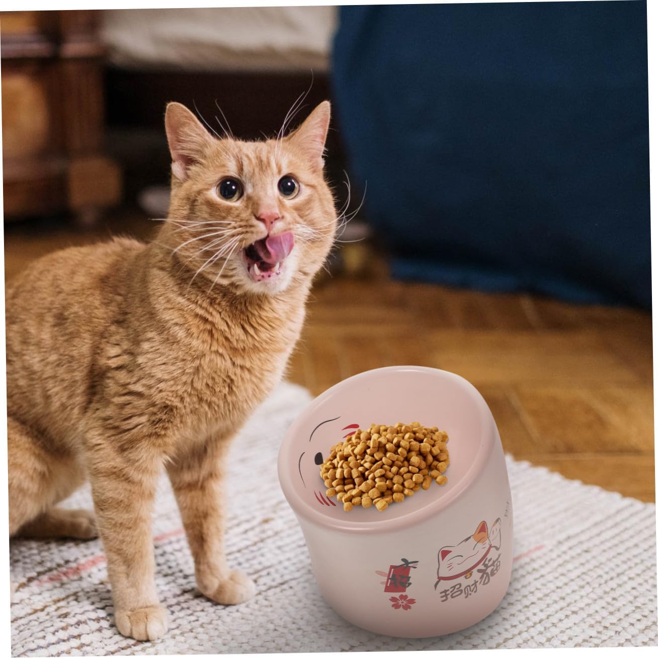 Anti-Spill Elevated Ceramic Cat Bowl with Safety Neck Protector, Non-Skid Pink Pet Feeding Dish for Cats and Kittens