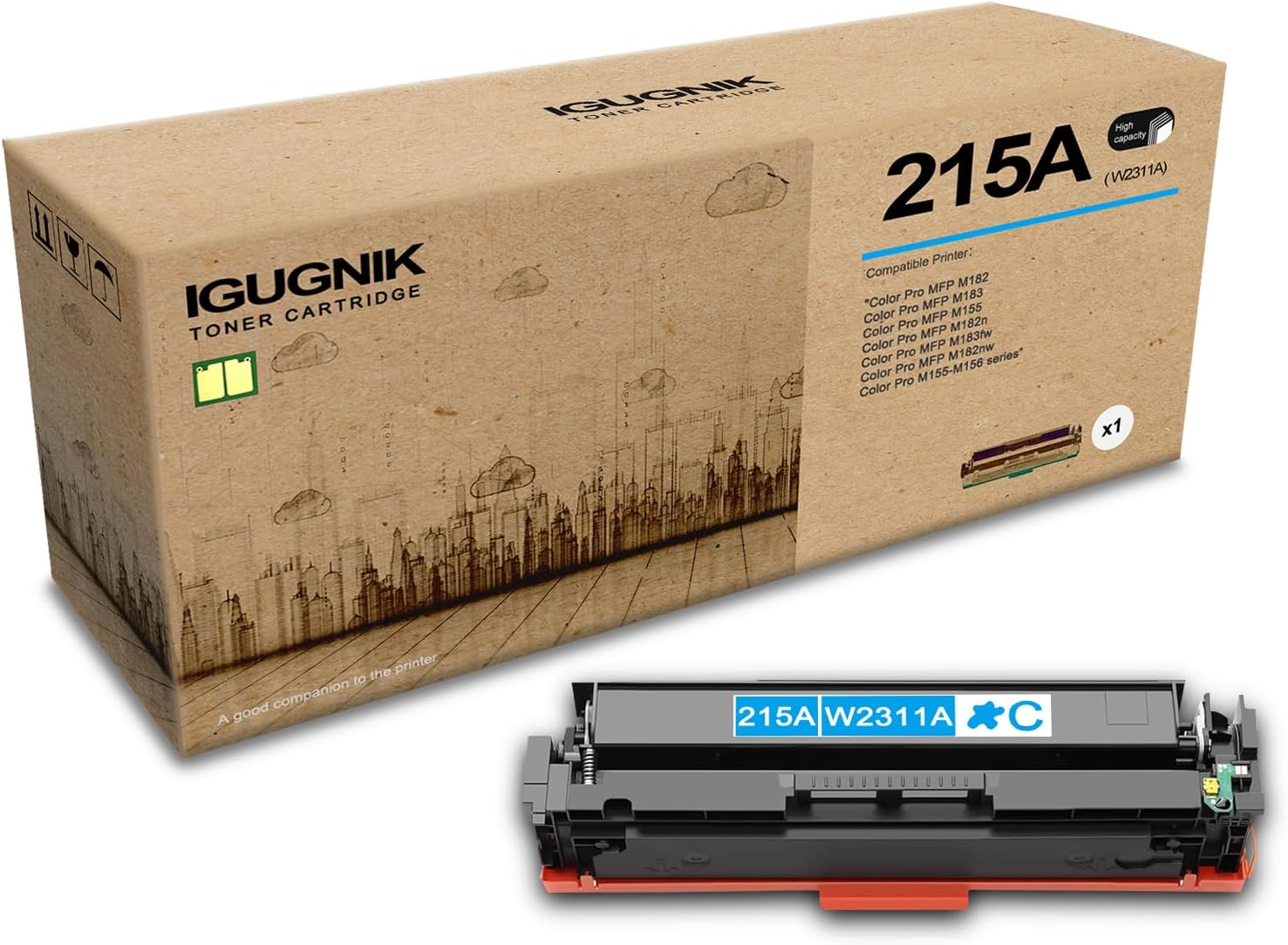 1-Pack 215A W2311A High Yield Cyan Toner Cartridge(with chip), Replacement for HP 215A W2311A for Color Pro M155-M156 Series MFP M182 M183 M155 M182n M183fw M182nw Printer