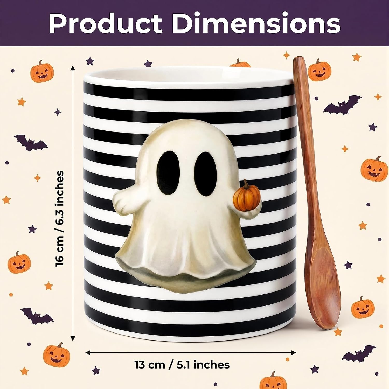 Halloween Cute Ghost Ceramic Utensil Holder, 5" x 6.3"