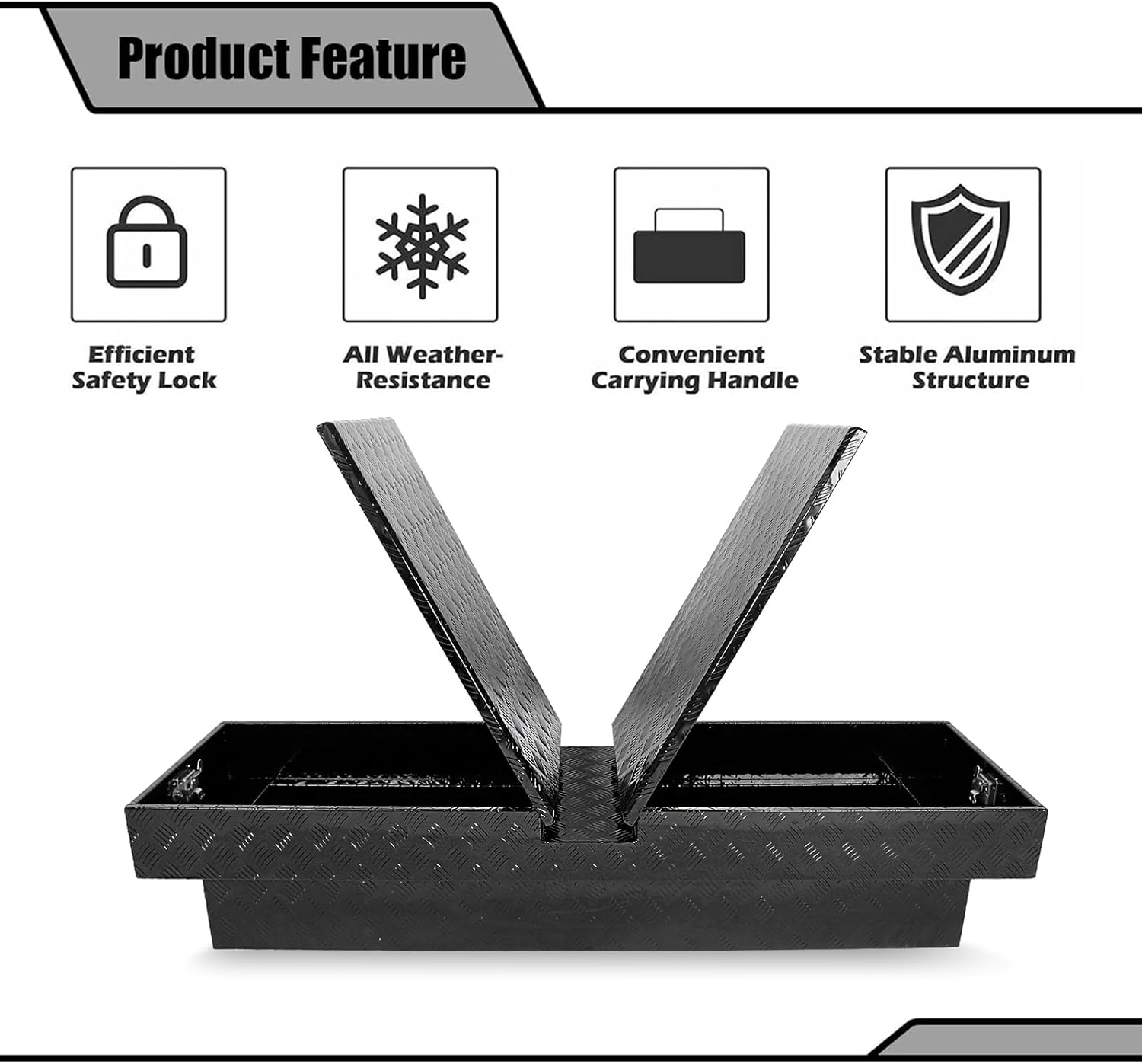 70 Inch Truck Tool Box Gull Wing Crossover Aluminum Black Pickup Truck Bed Storage, Waterproof Side Truck Box with Lock and Key for RVs, ATVs, Trailer & Truck (70"x20"x13")