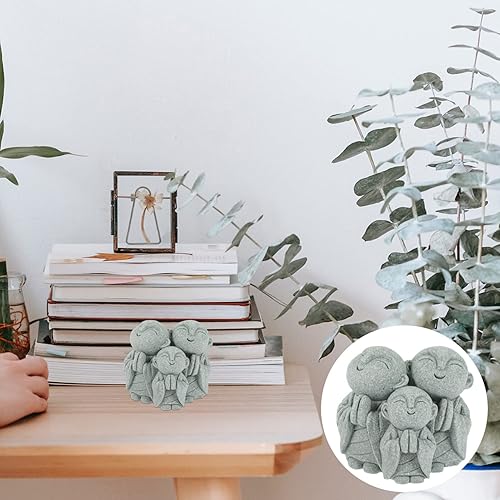 Miniatura 3 de Angoily Mini estatua de Buda pequeña y linda escultura de Buda feliz monjes riendo figurita acuario chino arenisca Buda asiática pecera adornos para