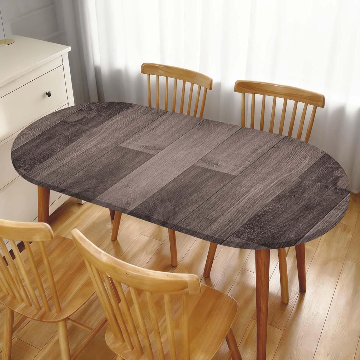 Oval Wood Grain Table Cover Fitted Tablecloth with Elastic Edge Wooden Tables Cloth Washable Polyester for Home Farmhouse Dining Party Decor, Fit for 48"x80" Oval Table, Style-13